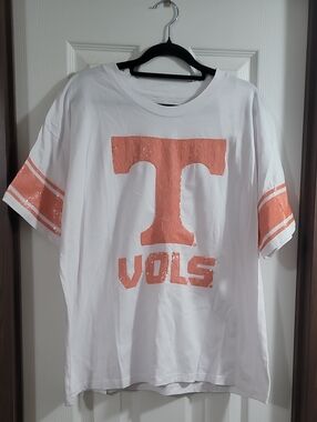 Stewart Simmons University of Tennessee Vols White Tee with Orange Sequin T